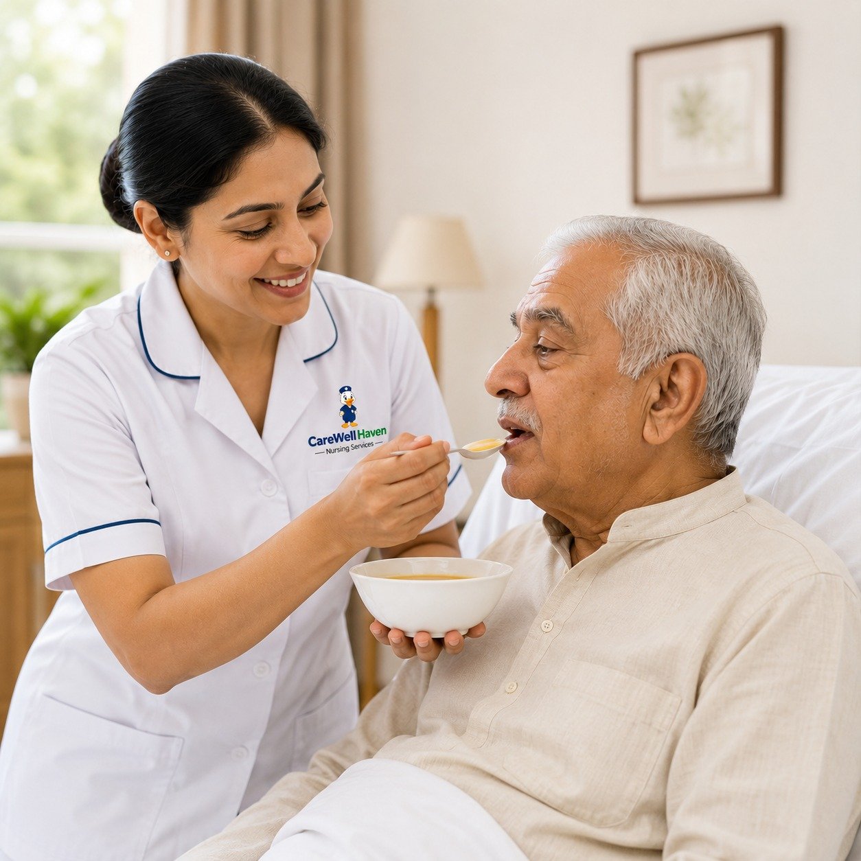 Skilled nurse caring for patient at home